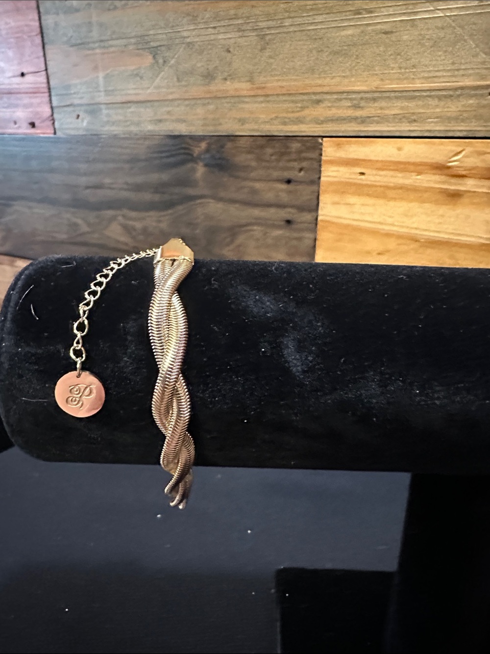 Plunder Gold-Tone Braided Chain Bracelet with Charm